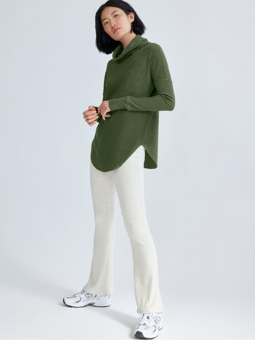 The Group by Babaton Thermal Cowl neck Green Waffle Knit Longsleeve Size Small